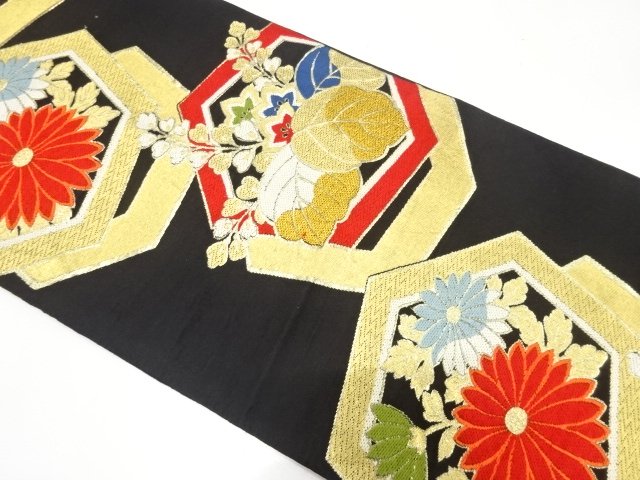 JAPANESE KIMONO / ANTIQUE FUKURO OBI / SILK / WOVEN PAULOWNIA & KIKU